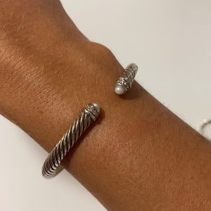 David Yurman 4mm Cable Bracelet Diamonds & pearl